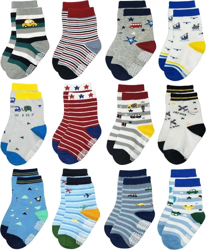 Vista 11 de RATIVE - Calcetines antideslizantes con agarres para bebé, bebés, niños pequeños, niños y niños
