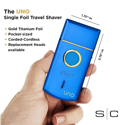 Vista 2 de StyleCraft Uno Cordless Single Foil Shaver, Mini Travel Size, Portable, Gold Titanium Premium Head, Turbocharged Motor