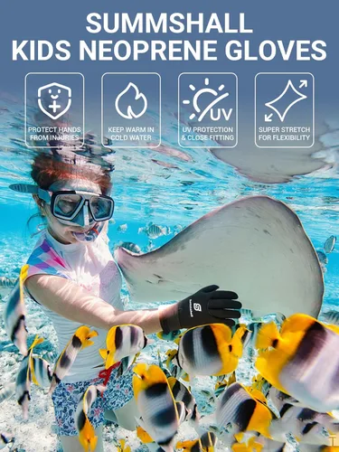 Vista 7 de Guantes de neopreno para niños de 0.118 pulgadas, guantes térmicos antideslizantes para natación, UV50+, mantienen el calor para bucear, kayak
