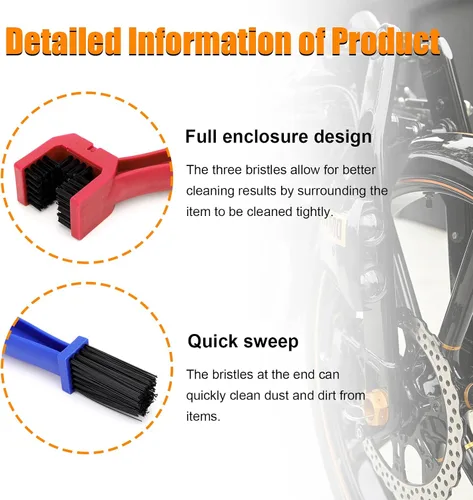 Vista 3 de Ziciner 2 piezas cepillo para cadena de bicicleta o motocicleta, cepillos limpiadores de engranajes de cadena de motocicleta, herramienta universal