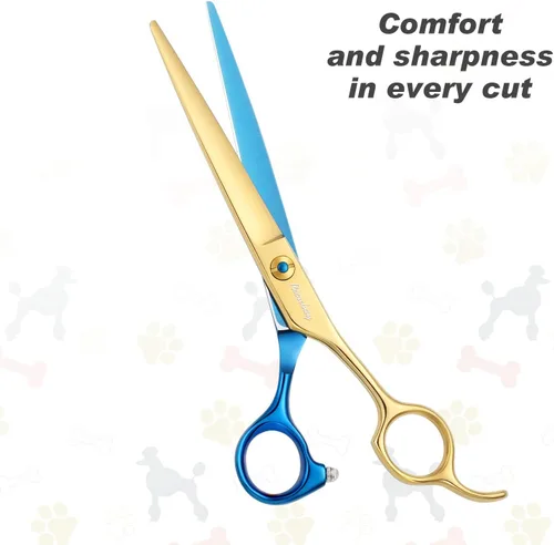 Vista 5 de Tijeras de aseo para perros y gatos, tijeras para mascotas para abrigos gruesos y cabello enmarañado, tijeras de acero inoxidable curvadas más