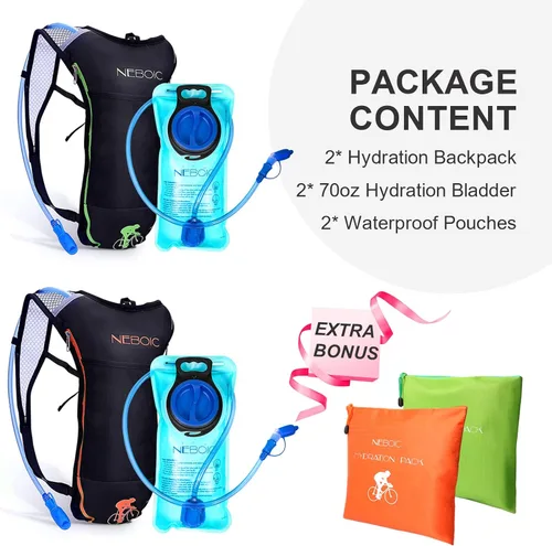 Vista 6 de Neboic Paquete de 2 mochilas de hidratación con bolsa de hidratación de 2 litros. Mochila ligera de agua que mantiene el agua fresca hasta 4 horas