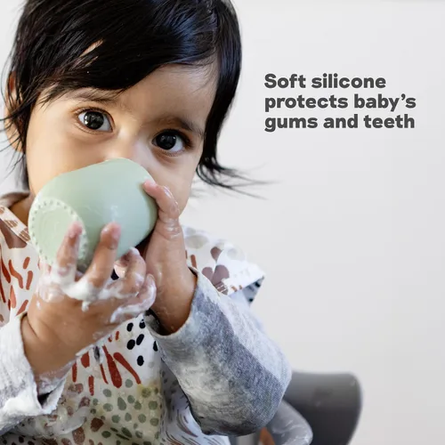 Vista 7 de ezpz Tiny Cup (Azul) – 4 meses en adelante – Taza de entrenamiento de 100% silicona para bebés – Diseñada por un especialista en alimentación