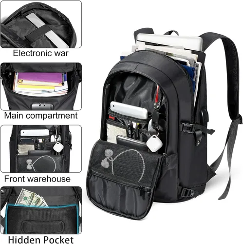 Vista 7 de Tzowla, mochila de viaje de negocios para computadora portátil de 15,6 a 17,3 pulgadas para mujeres, hombres y para regalar, A-Negro
