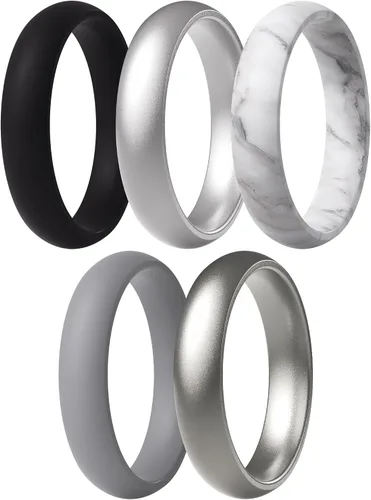Vista 35 de ThunderFit Anillos de aniversario de silicona para mujer, 5.5 mm de ancho, 2 mm de grosor, bandas de goma de boda, paquete múltiple variado 1-12
