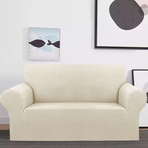 Vista 2 de Home Must Haves Beige 2-Piece Set Slipcover Sofa & Loveseat Cover Protector 4-Way Stretch Elastic