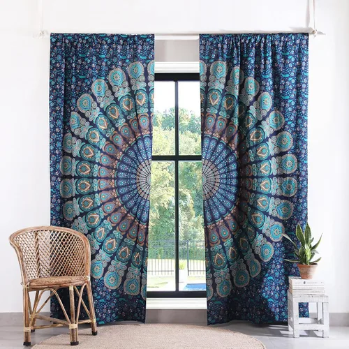 Vista 7 de Popular Handicrafts - Paneles de cortina estilo Indio Hippie Bohemio Hermosa Mandala Multicolor Azul Pavo Real