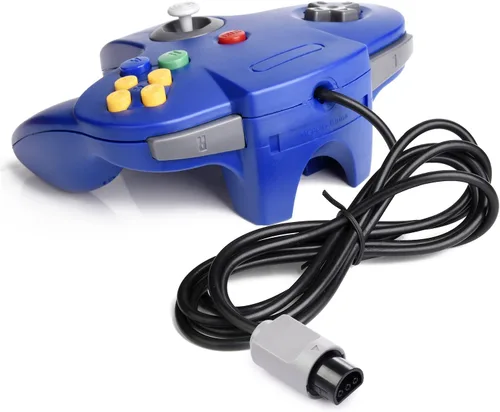 Vista 3 de iNNEXT - Paquete de 2 mandos de 64 controladores mando con cable palo analógico 3D para 64 Plug Play no versión USB de PC rojoazul