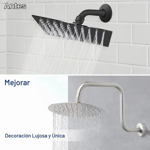 Vista 6 de NearMoon Brazo de extensión de ducha en forma de S con brida, tubo extensor de cabezal de ducha de altura alta de acero inoxidable, extensión