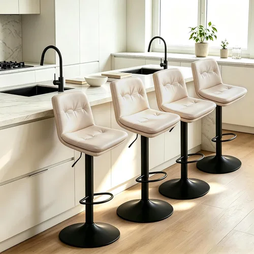 Vista 9 de Bar Stools Set of 2 Swivel Adjustable Bar Chairs Counter Height 360° Swivel Leather Bar Chairs with Padded Seat, Backrest & Footrest for Kitchen