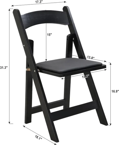 Vista 2 de Wood Folding Chair, Folding Chairs Set of 4, Upholstered Dining Chairs with Black Cushion, Stackable Collapsible Chair for Outside Indoor, Accent