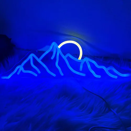 Vista 3 de Letrero de neón LED con diseño de montaña y puesta de sol de 18 pulgadas, letrero de neón con diseño de montaña y amanecer, regalos para la oficina