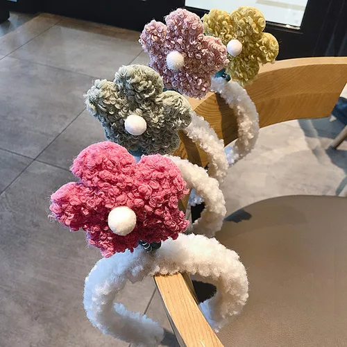 Vista 4 de Diademas para mujeres y niñas, diadema para la cabeza, linda diadema de flores de dibujos animados suave para invierno y otoño, aro para el cabello