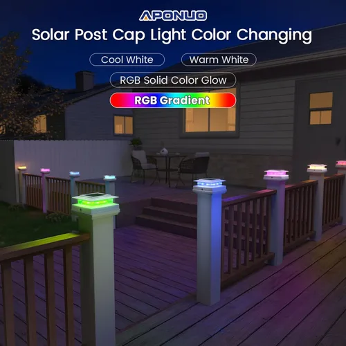 Vista 4 de APONUO - Paquete de 12 luces solares para postes que cambian de color Blanco