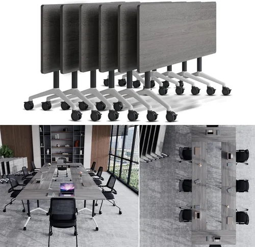 Vista 26 de Mesa de conferencias plegable, mesas de sala de conferencias con ruedas, mesa rectangular grande y plegable para reuniones de 6 a 12 personas, mesa