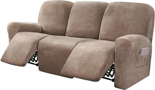 Vista 9 de Funda para sofá reclinable de 8 piezas, terciopelo elástico para sofá reclinable de 3 plazas, funda suave y gruesa para sofá reclinable, protector