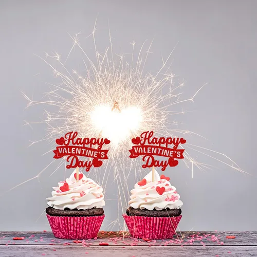 Vista 6 de Rsstarxi Paquete de 24 adornos para cupcakes para el día de San Valentín, con purpurina roja, dulce amor, para cupcakes, decoración de San Valentín