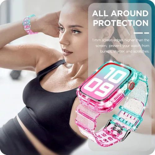 Vista 313 de DABAOZA - Correa transparente compatible con Apple Watch con estuche protector, correa deportiva de TPU con brillo para mujeres y hombres