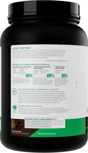 Vista 3 de Rule 1 Proteins Proteína vegetal, chocolate negro, 20 porciones Proteína en polvo vegana, sin gluten, sin lácteos y sin soja con 0.71 onzas