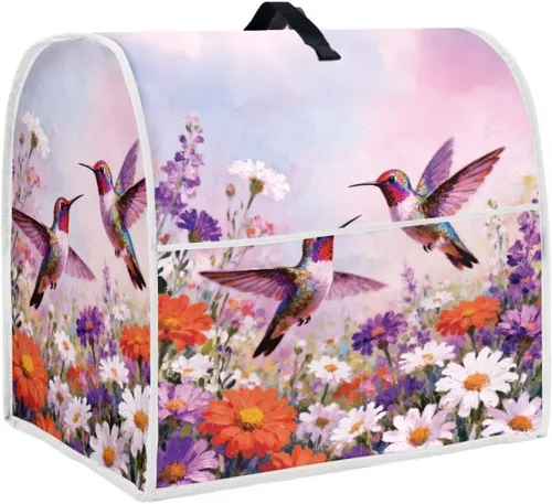 Vista 11 de Cubierta para mezclador de cocina con diseño de flores de pájaros, cubierta para procesador de alimentos con asa superior y bolsillo