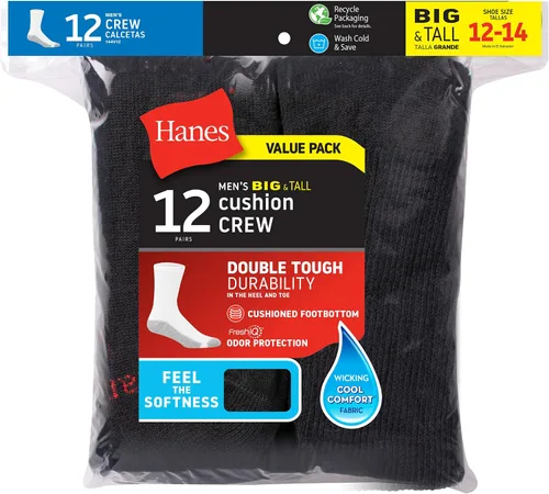 Vista 4 de Hanes Men's Double Tough Crew Socks, 12-Pair Pack
