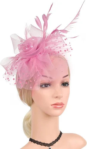 Vista 4 de Tocado para mujer, diadema para fiesta de té, sombreros de Kentucky Derby, cóctel, flores, malla plumas, sombreros, clip para el cabello para boda