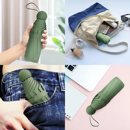 Vista 7 de Trenovo Paraguas de viaje Mini paraguas compacto plegable con funda, 8 varillas, paraguas portátil ligero, paraguas pequeño para sol y lluvia