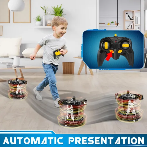 Vista 5 de FDJ - Auto a control remoto que se transforma en robot, transformación con un botón a robot con luz intermitente, juguete de policía para niños