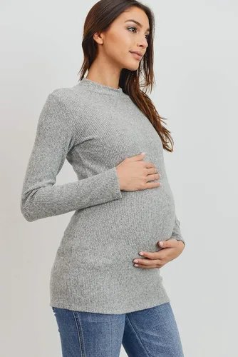 Vista 6 de Camiseta de maternidad de punto acanalado para mujer con cuello alto falso de manga larga