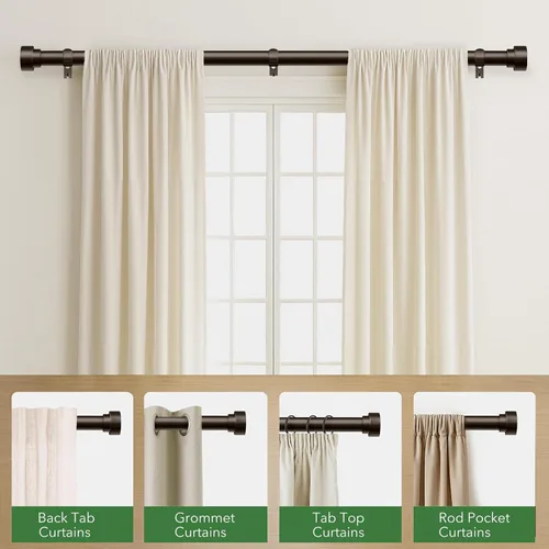 Vista 5 de Barras de cortina para ventanas de 28 a 48, barra de cortina larga ajustable de 1 pulgada para patio, barras de cortina con tapas de extremo Bronce