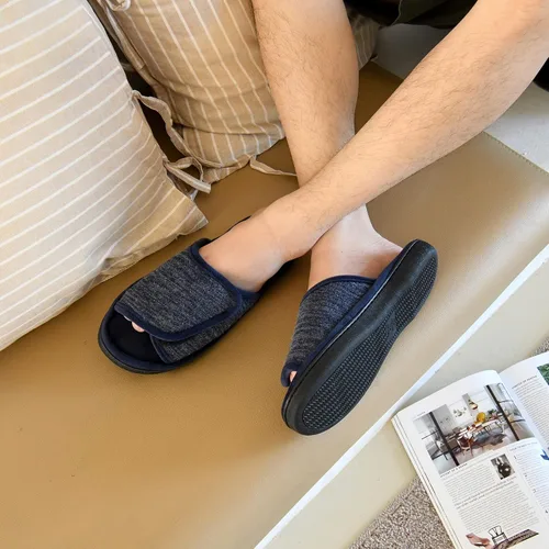 Vista 2 de DL Pantuflas ajustables de espuma viscoelástica para hombre, con punta abierta, cómodas para interiores y exteriores, acogedoras y transpirables