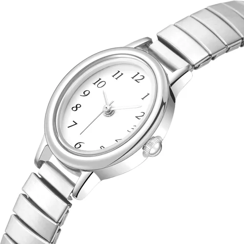 Vista 2 de Relojes dorados para mujer, reloj analógico impermeable de lectura fácil para mujer con banda de expansión de acero aleado