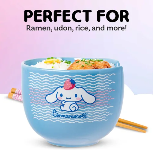 Vista 152 de Silver Buffalo Hello Kitty y sus amigos Chococat - Tazón de cerámica para ramen y arroz con palillos, patrón a cuadros, apto para microondas, 20