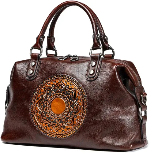Vista 2 de EBESA Bolsos de cuero genuino para mujer, bolso cruzado retro Mandela