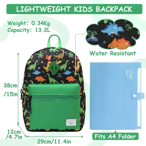Vista 2 de Kasqo Mochila infantil para niños y niñas, mochila escolar de jardín de Dinosaurio Negro