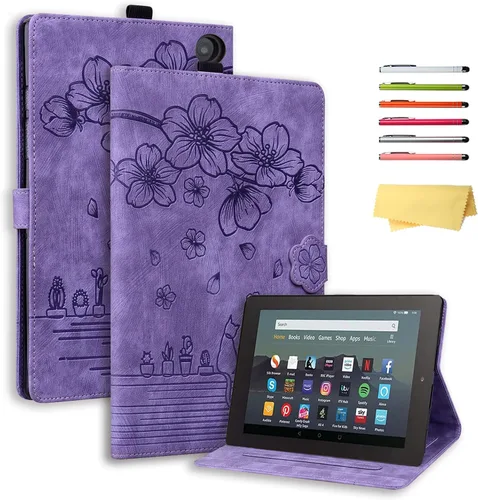 Vista 31 de Funda para tableta Amazon Kindle Fire HD 8 (8ª/7ª/6ª generación, 2018/2017/2016), con portalápices, bolsillo para tarjetas, imán de piel sintética