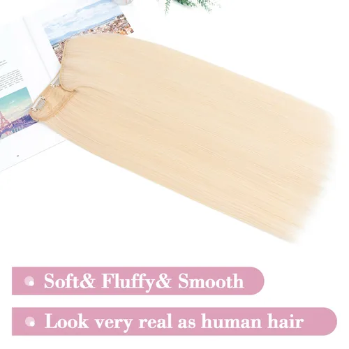 Vista 4 de S-noilite Extensiones de cabello de una pieza con clip, color rubio balayage de 18 pulgadas, en forma de U, extensiones de cabello de trama de una