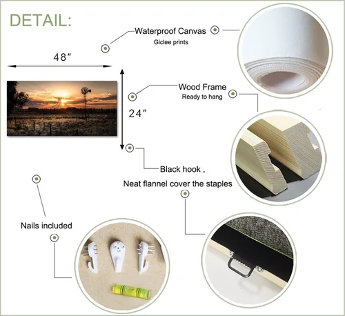 Vista 6 de LevvArts Arte de pared de gran tamaño para decoración de paisajes rurales, molino de viento al atardecer, pintura de fotografía, lienzo impreso