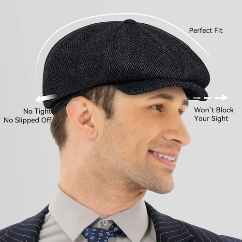 Vista 5 de POUDAY Newsboy Sombrero para hombre Newsboy Cap Irish Cap Newsies Cabbie Hat para hombre, sombrero plano de invierno para hombre