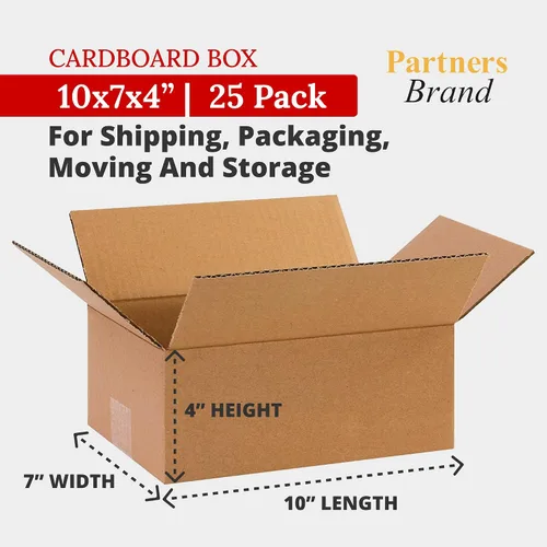 Vista 2 de PARTNERS BRAND Cajas de cartón corrugado de 10 x 7 x 4, pequeñas 10 pulgadas de largo x 7 pulgadas de ancho x 4 pulgadas de alto, paquete de 25