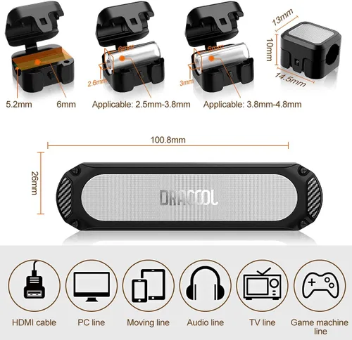 Vista 2 de Dracool Soporte magnético para cables, 6 ranuras, organizador de cables, organizador de cables, organizador de cables debajo del escritorio