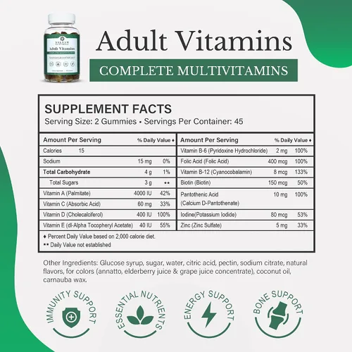Vista 3 de Salaam Nutritionals - Multivitaminas para adultos, gomitas de vitaminas para mujeres y hombres, multivitaminas para adultos con 11 vitaminas