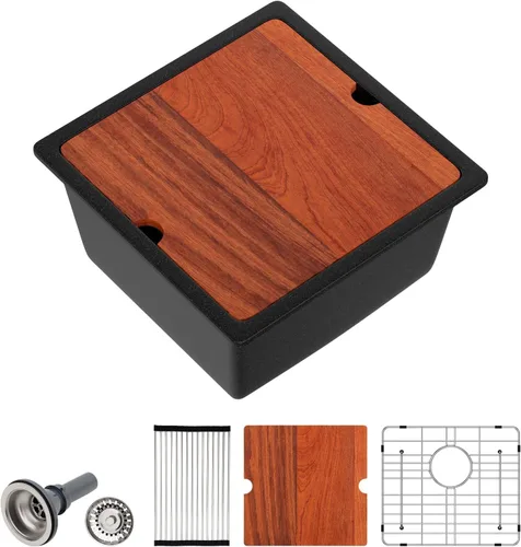 Vista 13 de Dcolora Fregadero de Barra de Composite de Cuarzo de 22 Pulgadas Negro Bajo Encimera Pequeño Fregadero de Cocina de Composite de Granito Prep RV