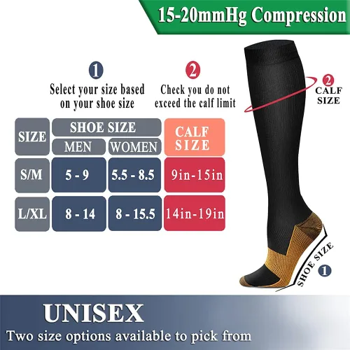 Vista 7 de QUXIANG Calcetines de compresión de cobre para mujer y hombre (8 pares) Lo mejor para correr atletismo ciclismo 15-20 mmHg, Cobre