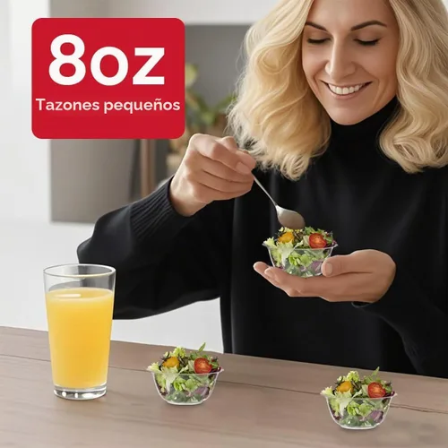 Vista 2 de MOACOCK Paquete de 100 cuencos pequeños de plástico transparente, cuencos de ensalada desechables duros de 8 onzas, cuencos desechables para servir