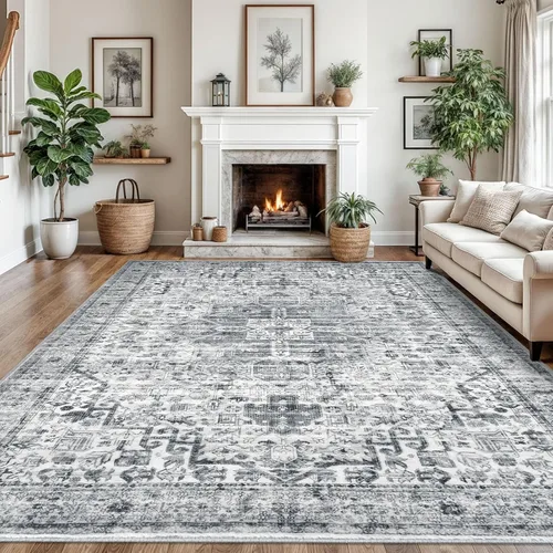 Vista 52 de SIILOOM Alfombra lavable de 2 x 3 pies, alfombra suave color taupe ceniza para entrada, tapete antideslizante para puerta de interior, tapete