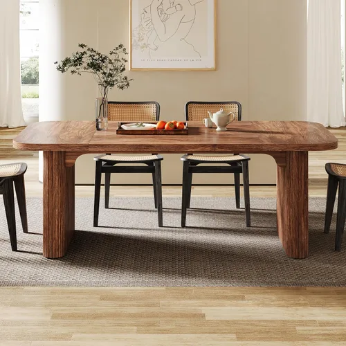 Vista 4 de Tribesigns Mesa de comedor moderna para 6 personas, mesa de cocina marrón oscuro de 62 pulgadas con pedestal doble robusto, mesa de comedor