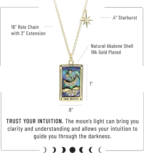 Vista 7 de Bonne Affaire Collar con colgante de tarjeta de tarot de luna, Oro, abulón y circonita cúbica