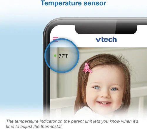 Vista 10 de VTech RM9751 Yellow Daisy Smart Wi-Fi Cámara para bebé, compatible con iOS y Android, 1080p Full HD, cubierta de modo de privacidad, luz nocturna