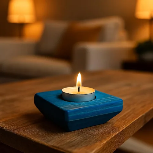 Vista 2 de Portavelas de madera para velas de té, 3.5 pulgadas, decoración del hogar de mesa (vela no incluida) (1, azul, barco)